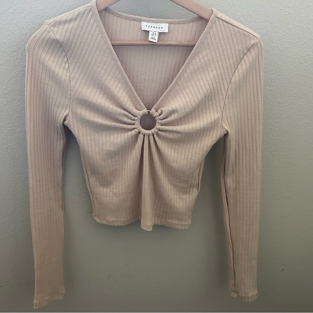 Topshop‎ ribbed O-ring long sleeve crop top Size 6